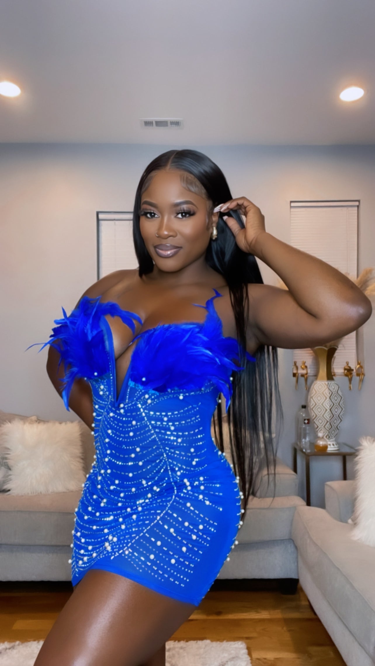 Baddie Pearl Dress (Blue)